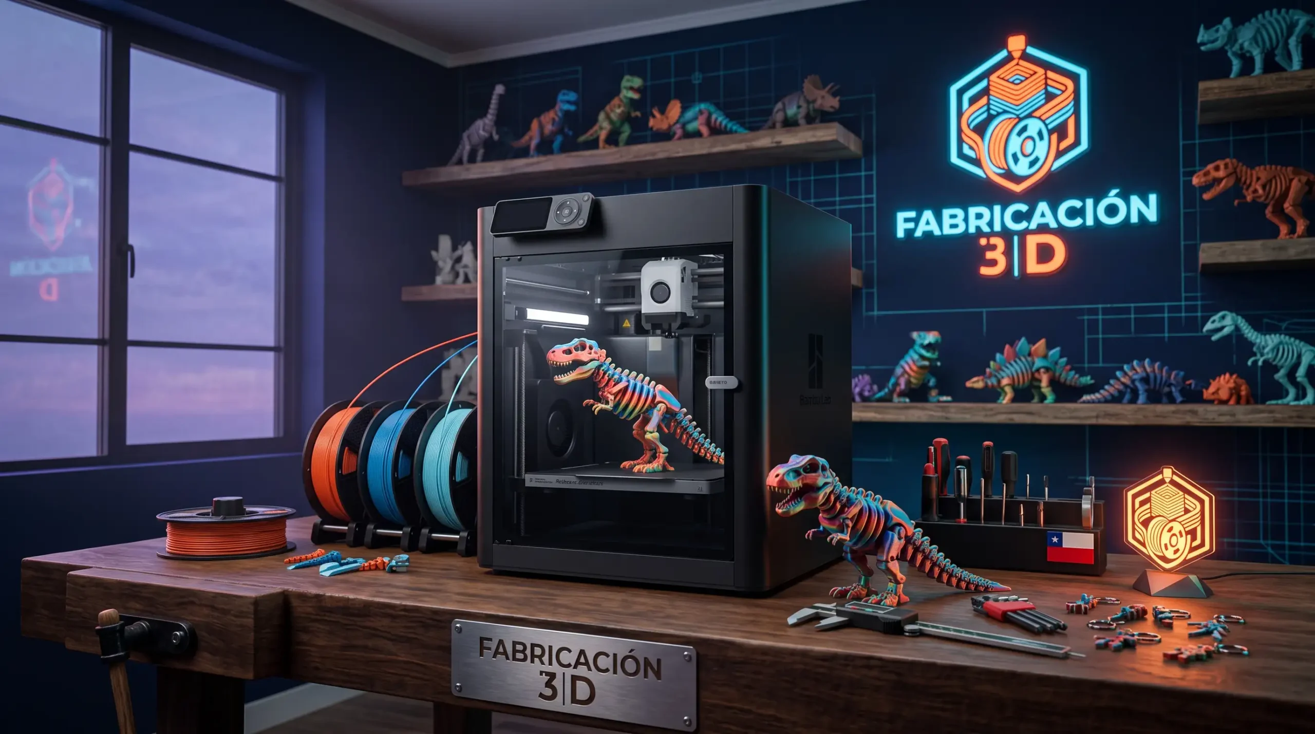 Taller proyectos3d — impresora extrudiendo dinosaurio articulado